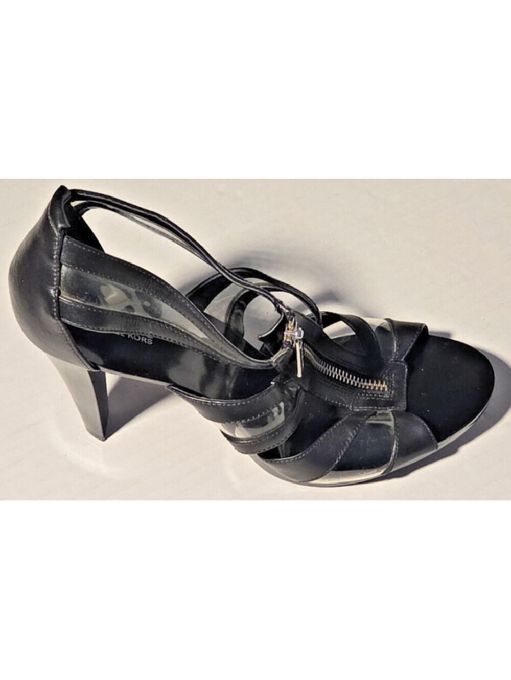 Michael Kors Berkley Zip Front Leather Upper Cage Heels Womens 10 Black Patent